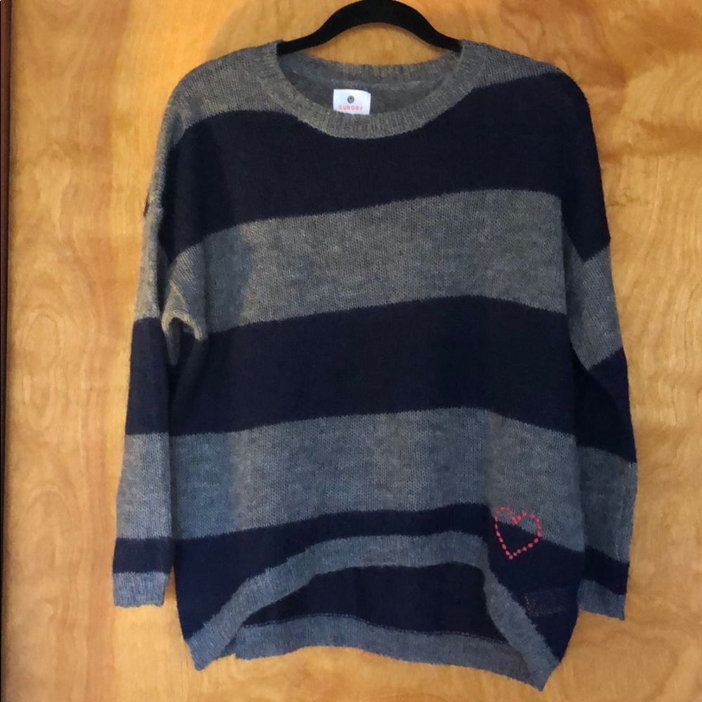 Sundry rugby  stripe sweater with heart detail